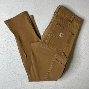 Carhartt Straight Fit Work Pants Womens 4 Tall Brown Canvas Carpenter 104296-BRN